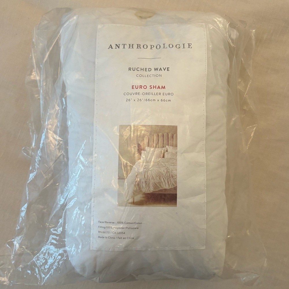 Anthropologie Ruched Wave Euro Sham - Cream